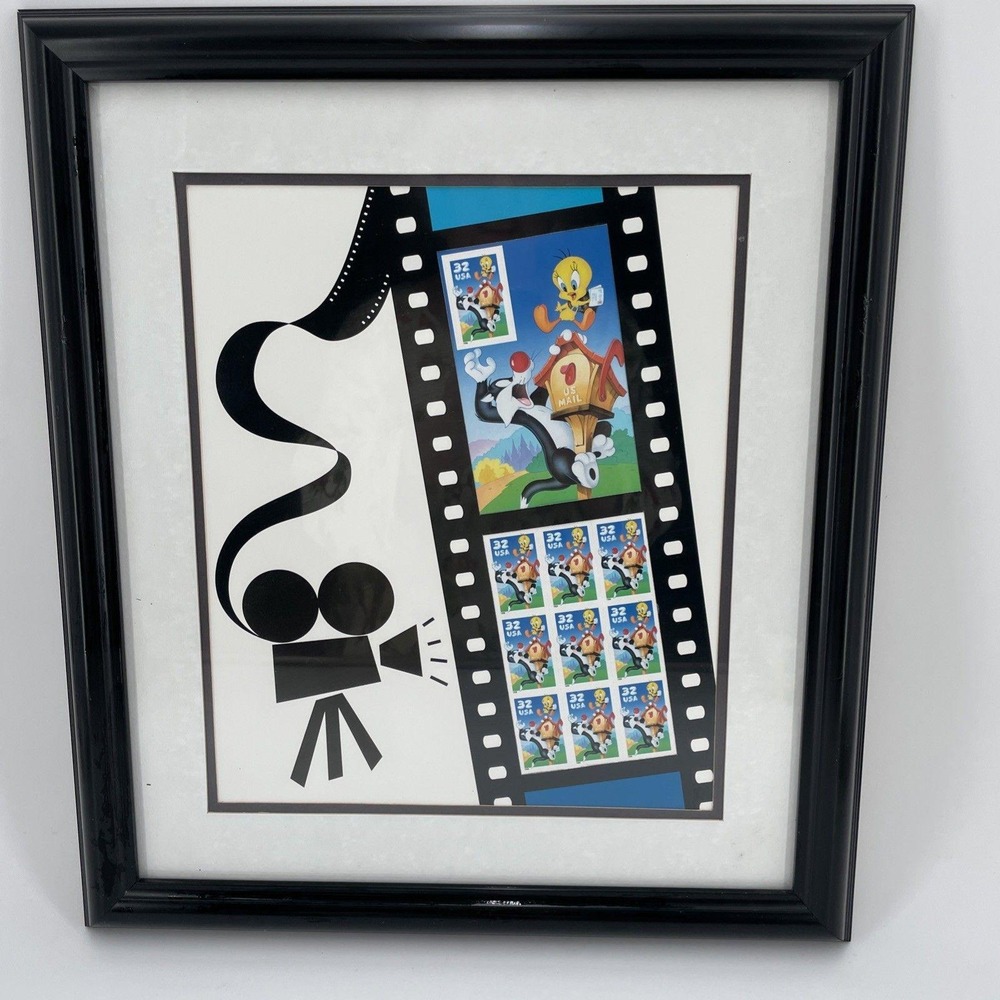 Sylvester Tweety Bird Framed USPS Stamp Collection 1999 Film Strip looney Tunes